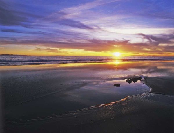 CA, Santa Barbara Sunset on the ocean and beach